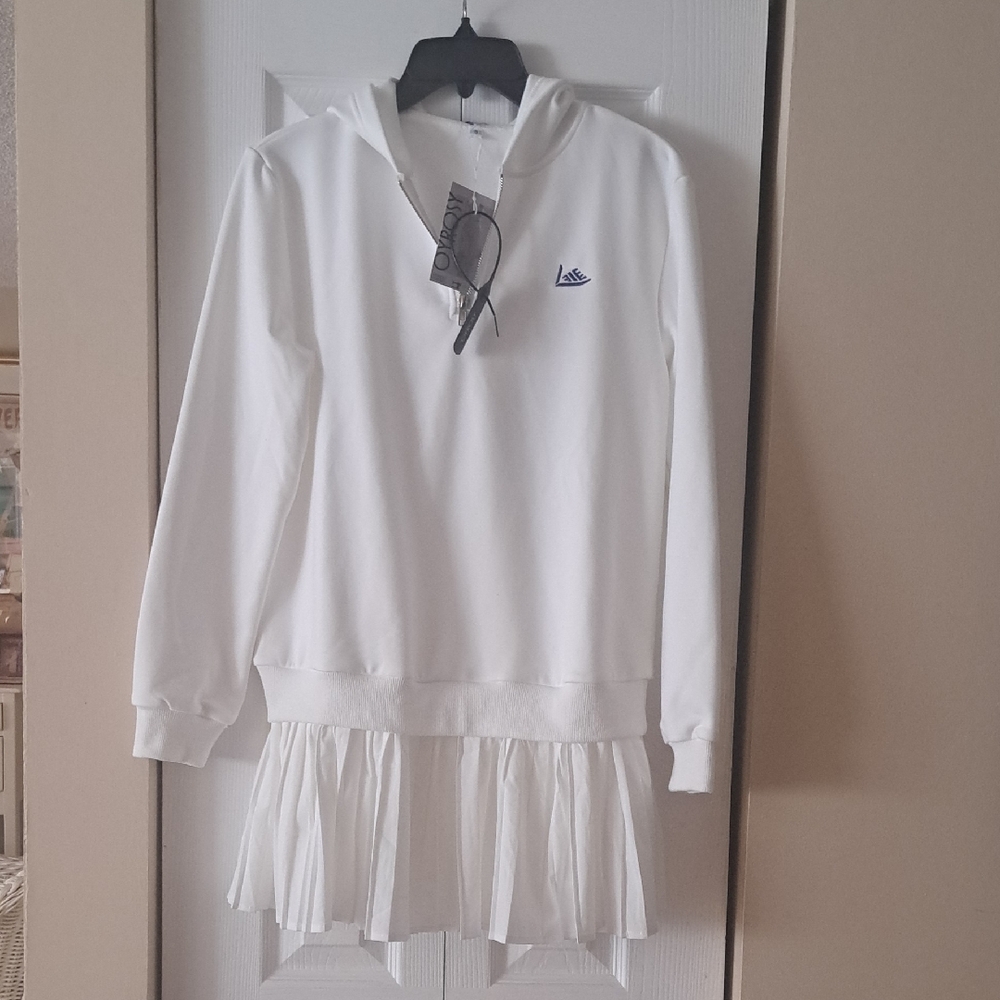 Oyrosy Halfzip  White Hoodie Mini Sport Dress for Women NWT SzS